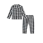 JiAmy Kids Christmas Pyjamas Girls Boys Plain Pyjamas Set Long Sleeve Top Check Bottoms Xmas PJs