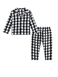 JiAmy Set di Pigiami Semplici per Bambini Ragazze e Ragazzi Maniche Lunghe Maglietta a Quadri Pantaloni Pigiami Natalizi PJs di Natale, Bianco e nero., 7-8 Years