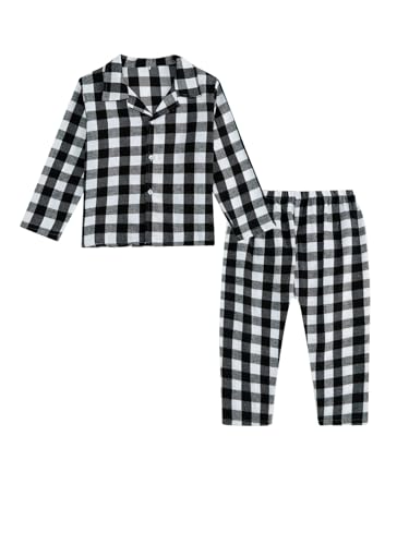 Image of JiAmy Kids Christmas Pyjamas Girls Boys Plain Pyjamas Set Long Sleeve Top Check Bottoms Xmas PJs