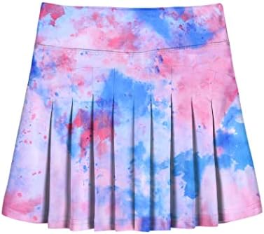 Hopeac Girls' Golf Clothing Tie Dye Print Skirt Tennis Apparel Travel Performance Lightweight High Waist Cute Skort with Shorts