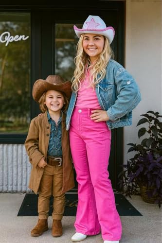 GiftExpress White Felt Cowgirl Hat with Pink Sequin Star, Country Themed Party Cowboy Dressup Play Costume Hat For Teens & Adults2