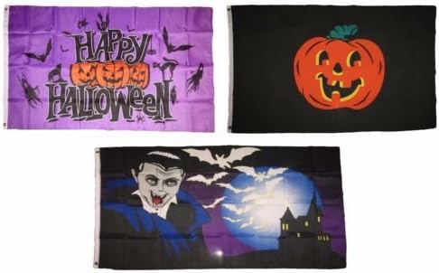 3x5 Happy Halloween 3 Pack Flag Wholesale Set #123 Combo 3x5 Banner Grommets - Party Decorations Supplies For Parades - Prime Outside, Garden, Men Cave Decor Flag