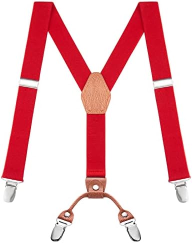 Buyless Fashion Adjustable Suspenders for Kids - 26" Elastic Straps 1" - Leather Y Shape Back - 5151