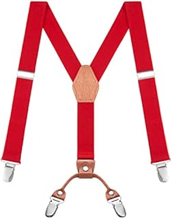 Buyless Fashion Adjustable Suspenders for Kids - 26" Elastic Straps 1" - Leather Y Shape Back - 5151