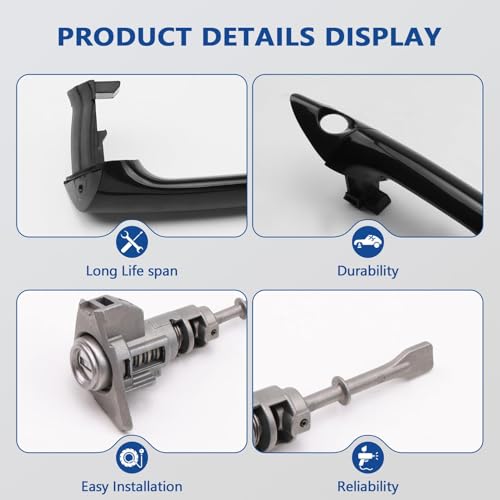 GNXFixt Black Front Left Exterior Door Handle and Door Lock Cylinder w/Keys for Elantra 2011 2012 2013 2014 2015 2016 Replaces 81970-3XA00 Driver Side by GNXFixt - Image 4
