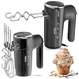 MPM Handmixer mit 2 Rührbesen und 2 Knethaken - 6 Geschwindigkeiten mit Turbotaste - 900 W - Anthrazit, MMR-23
