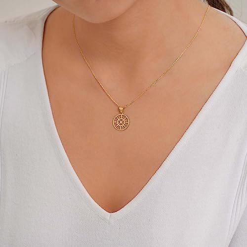 Mionza 14K Solid Gold Compass Necklace For Women, Travel Necklace, Coordinate Necklace, North Star Necklace, Gold Location Necklace,Graduation Gift. #TOP5