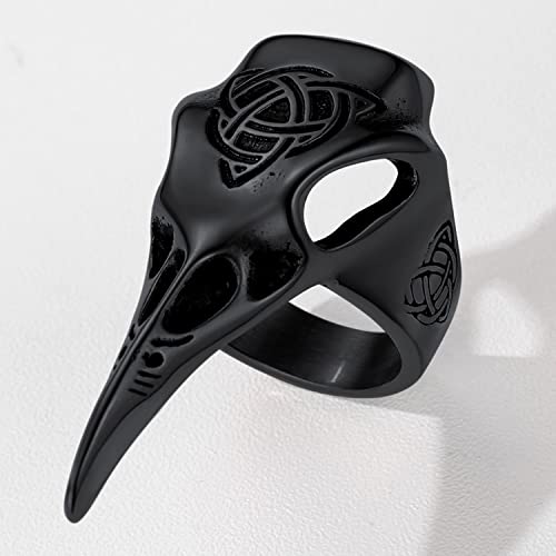 U7 Bird Skull Jewelry Men Vintage Black Metal Plated Long Statement Crow Skull Ring Cocktail Party Accessories Gothic Punk Viking Celtic Knot Raven Skull Rings Size 11 #TOP4