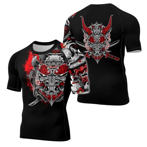 Samurai Ranked Compression No Gi Jiu Jitsu Rash Guard Mens Short Sleeve BJJ MMA Training Fightwear