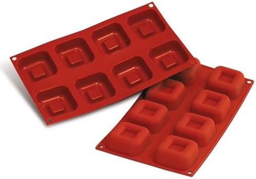 Silikomart Utensilios para hornear flexibles de silicona profesional Savarin cuadrado 2.47 oz, 2.5 "x 2.5" x 1" alto, 8 cavidades