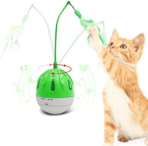 WINGPET Cat Interactive Toy Feather Toys, Funny Swing Ball with Feather, Cat Toy with Sound, 1 Rocker and 1 Ball Kitten Pet Toy for Indoor (Green)
