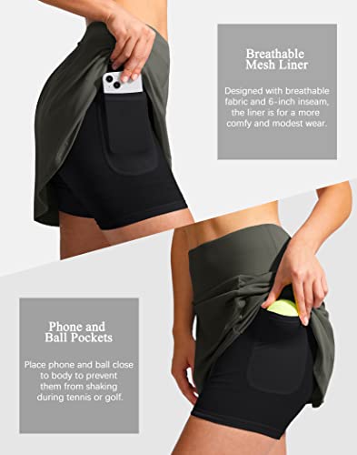 Santiny 19" Golf Skorts Skirts For Women Zipper Pockets Knee Length Skort Women's High Waist Athletic Tennis Skirt (Olive Green_M) #TOP3
