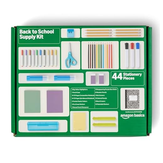 Amazon Basics - Kit de material para la vuelta al cole, 44 Unidad, Multicolor