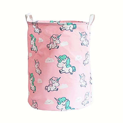 Unibedding Unicorn Large Storage Baskets Canvas Kids Hampers Collapsible Home Organizer Containers for Girls Baby Nursery Room Holiday Decor, Pink