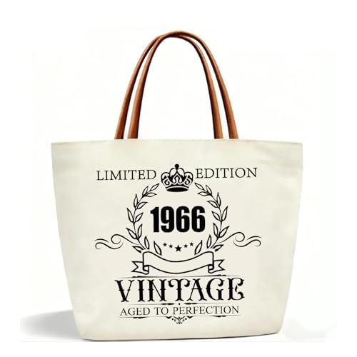 Toozen Canvas Tragetasche 60. Geburtstagsgeschenke für Frauen, Vintage 1966 Handtasche Leinwand Tote Tasche, Geschenke zum 60 Geburtstag Einkaufstasche für Damen, Mutter, Freundin, Kollegin, Ehefrau