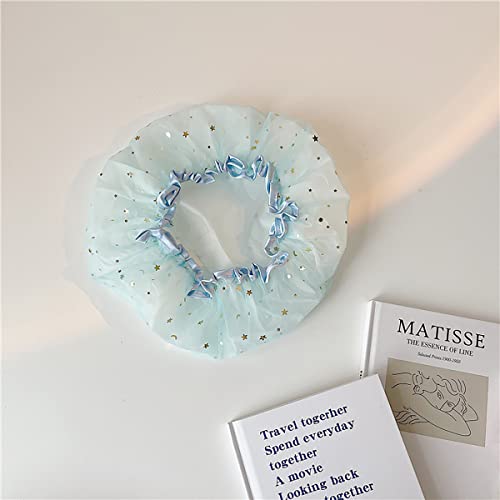 Shower Cap, Double Layer Waterproof Lace Hair Cap Reusable Plastic Elastic Bathing For Spa, Home, Hotel And Hair Salon (Blue) #TOP3