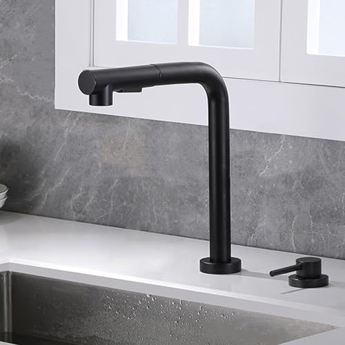 Xjtnlb Miscelatore Sottofinestra Cucina Con Doccetta Nero Rubinetteria Cucina Due Fori Per Lavello A Scomparsa Rubinetto Miscelatore Monocomando Cucina - 3