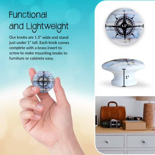 Twisted R Design Wooden Cabinet Knobs - Set Of 8 Round Kitchen, Bathroom, Or Furniture Cabinet Handles Or Pulls With Glossy Finish - Blue And Yellow Compass Drawer Knobs Design - 1.5 X 1.5 Inches #TOP4