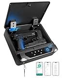 BOOSTEADY Intelligenter biometrischer Waffentresor für Handfeuerwaffen, 4-Wege-Fingerabdruck-Schnellzugriff, Waffenschlossbox für zwei Waffen mit Fingerabdruck-/Digitaltastatur/Schlüssel/App-Funktion