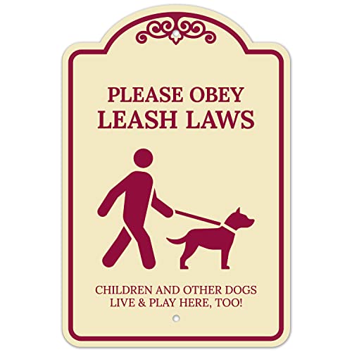 Please Obey Leash Laws Sign 12x18 Burgundy ACM Made in USA