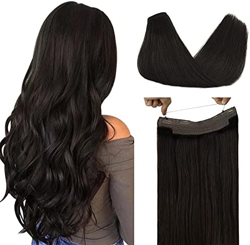 DOORES Human Hair Wire Hair Extensions Dark Brown to Chestnut Brown 16 Inch 95g Wire Hair Extensions Straight Invisible Hairpiece with Transparent Line
