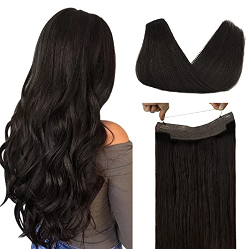 Doores Human Hair Wire Hair Extensions Dark Brown To Chestnut Brown 16 Inch 95G Wire Hair Extensions Straight Invisible Hairpiece With Transparent Line #TOP8