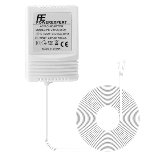 Vexorlian 24V 500mA Doorbell Transformer, Reliable AC Power Adapter for Ring Doorbell & Thermostat with 8M Long Cable (Black)