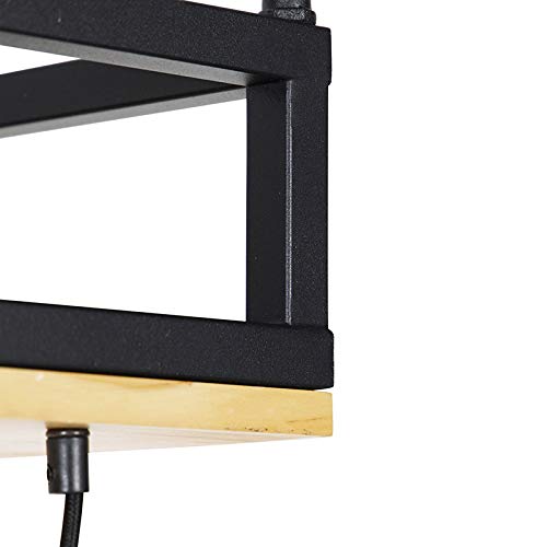Qazqa Esstisch Industrie Pendelleuchte, Pendellampe - Shelf - Schwarz, Rechteckig, Holz, 5-flammig, 100cm, Ideal als Esszimmerlampe und Wohnzimmerlampe