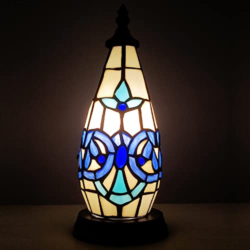 Zjart Tiffany Table Lamp Lighthouse Small Stained Glass Christmas Tree Night Light Bedisde Mini Tower Antique Accent Vintage Desk Light 11 Inch Multi-Color Baroque Style For Bedroom Desktop - Navy #TOP3