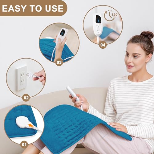 Image of Deepsoon Heating Pad,Electric Heating Pads for Back,Neck,Moist Heating Pad for Abdomen Shoulder Knee Legs,Dry /Moist Heat&Auto Shut Off,Mother's Day Birthday for Men and Women,Blue,24x20 Inch