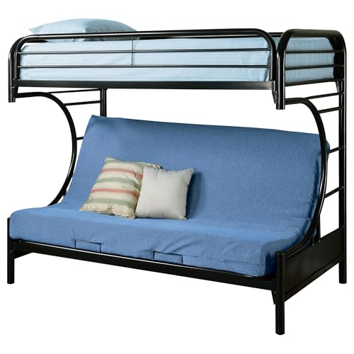 Coaster Home Furnishings Montgomery Contemporary Metal Twin Over Full Futon Bunk Bed Frame with Ladder and Guardrails Fully Slatted Mattress Ready Foundation Black 2253K