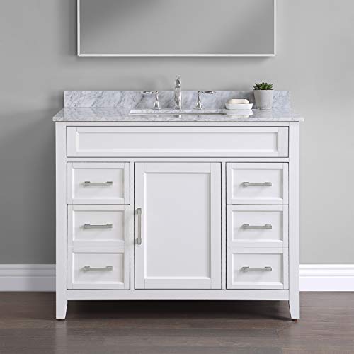Mission Hills Palmer Bathroom Vanity and Sink Combo with Carrara Marble Double Thick Edge Countertop for Bathroom and Home Decor - 42 Inch, White