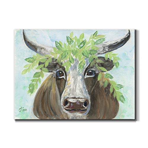 Renditions Gallery Canvas Animal Wall Art Modern Decorations Paintings Olive Crown Steer Abstract Glam Wild Longhorn Canvas Artwork Prints for Bedroom Office Kitchen - 12"x18" LT33