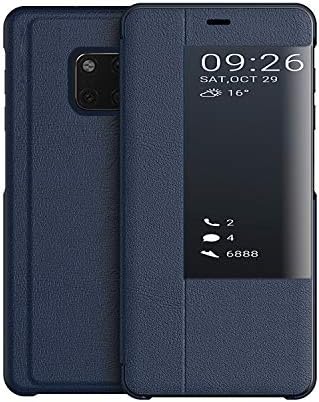 KANSI compatible for Huawei Mate 20 Pro Case, Smart View Flip PU Leather Case Cover + Screen protector - Navy