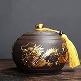 Cremation urn Memorial Urn Ceramic Cremation Urns for Human Ashes or Pet Ashes,Keepsake Memorial Burial Funeral Urn,Dragon Pattern Two Colors,Purple,Color:Purple Decorative Urns ( Color : Purple )