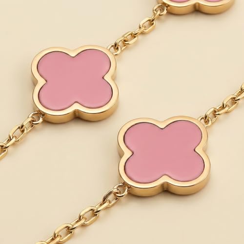 CCYTKS 18K Gold Plated Clover Lucky Bracelet for Women Pink Mother-of-Pearl Flower Four Leaf Link Bracelet Trendy Jewelry Gifts for Women by CCYTKS - Used condition - Image 3