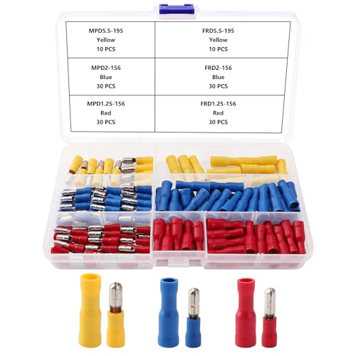 Image of Lyeteung 140 PCS Bullet Butt Crimps Terminals Connectors Set, Insulated Male and Female Bullet Butt Connectors, Electrical Crimps Connector, 22-10 AWG