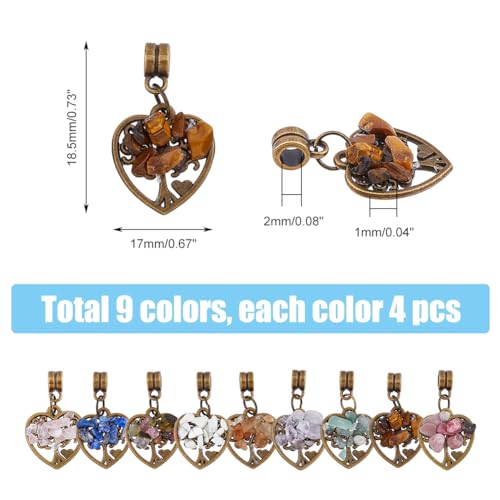 SUPERFINDINGS 36Pcs Tree of Life Pendant Charms Antique Bronze Gemstone Charm Alloy Large Hole Pendants Crystal Quartz Chakra Pendants Heart Charm for Jewelry Making Necklace Earrings Bracelet DIY - Image 2