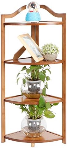 Corner Stand,Bathroom Corner Shelf, Plant Stand Pot Holder, Multi-Layer Storage Rack Space Saving for Bathroom Kitchen(Four layers of brown, white)