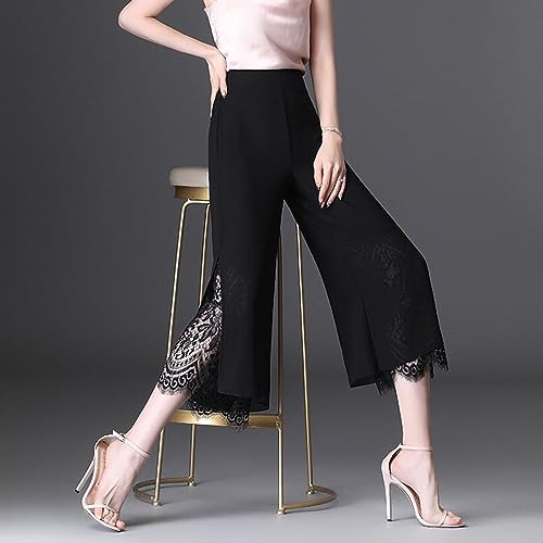 Lace Stitching Trousers Comfortable Ladies Pants Wide Leg Elastic Waist Lace Stitching More Elastic Waist Pants4