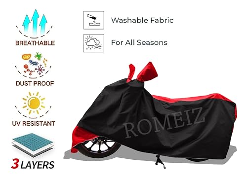 Image of All Weather Bike Cover for TVS Apache RTR 160 2V Racing Edition Bike Cover with Water-Resistant and Dust Proof Premium 190T Fabric Red Stripe