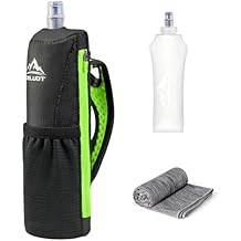 Zelvot Running Water Bottle Hand with 500ml Soft Flask, Handheld Water Bottle Running with Sport Towel, BPA Free Hand Held Soft Flask with Adjustable Hydration Pack for Runners Green, 500 ML