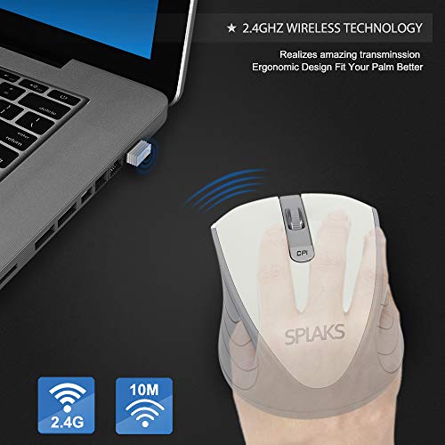 Splaks Wireless Optical Computer Mouse, 2.4Ghz Wireless Mice Portable Office Mouse, Left Or Right Hand Mouse 3 Adjustable Dpi, 4 Buttons With Nano Usb Receiver For Computer, Laptop, Macbook #TOP1