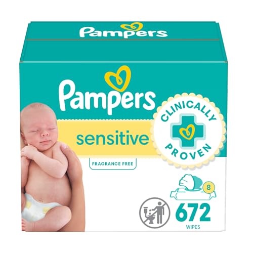 Image of Pampers Sensitive Baby Wipes, Water Based, Hypoallergenic and Unscented, 8 Flip-Top Packs (672 Wipes Total)