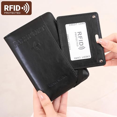 Avalessia Passport Holder for Travel ，with 2 Luggage Tags,RFID blocking Passport Cover Wallet for Women Men, Waterproof PU Leather passport Book Card Holder Case Organizer Travel Essentials (Black) — view 2