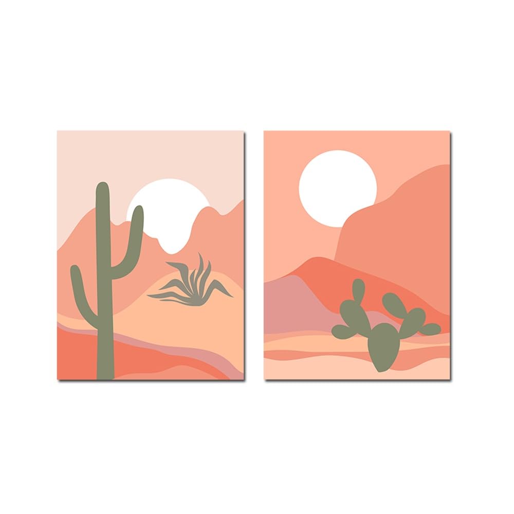 WUHBCZ Art Decor,Abstract Landscapes Poster Boho Desert Cactuses Wall Art Prints Canvas Painting Bedroom Office Living Room Decoration Artwork-40 * 50cm*2PCS (No Frame)