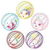 HFLSMHU Caged Mouse Ball Plush Cat Toy, Interactive Feather Wand Teaser with Colorful Mouse for Play