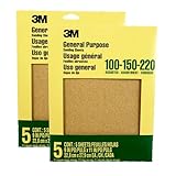3M Aluminum Oxide Sandpaper, 5 Sheets, Assorted Grit 100-150-220, 9-in x 11-in, Multi-Purpose Abrasive Sanding Paper, for General Purpose Sanding On Paint, Wood and Metal (9005NA), 2-Pack