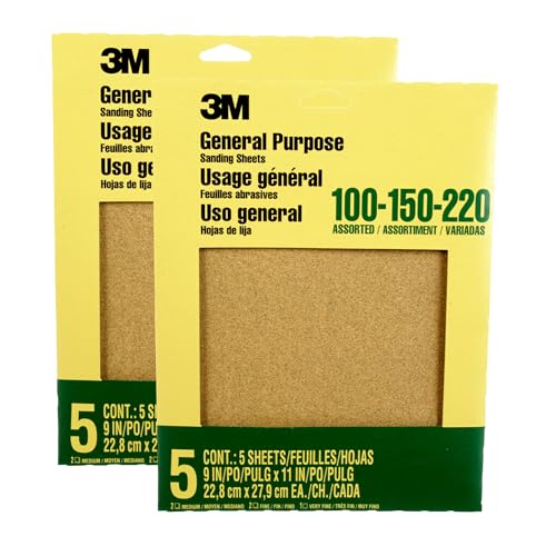 3M Aluminum Oxide Sandpaper, 5 Sheets, Assorted Grit 100-150