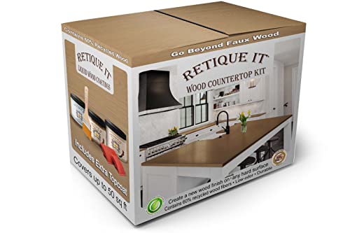Retique It Wood Finish Countertop Kit – GO Beyond Faux Wood with Paintable Liquid Wood Based Primer and Gel Stain - Graining Tools Included (Countertop Kit, Barn Wood)